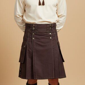 Scottish Authentic Brown Highlander Kilt Modern Men Traditional Utility Kilt